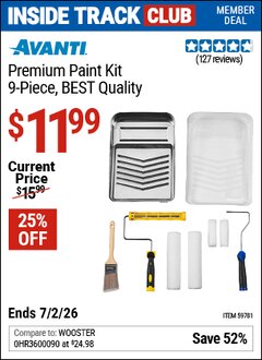 Harbor Freight ITC Coupon AVANTI PREMIUM PAINT KIT, 9-PIECE, BEST QUALITY Lot No. 59781 Dates Valid: 12/31/69 - 7/2/26 - $11.99