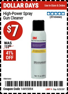 Harbor Freight Coupon 3M HIGH-POWER SPRAY GUN CLEANER Lot No. 56464 Valid Thru: 9/23/26 - $7