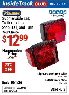 Harbor Freight Coupon KENWAY SUBMERSIBLE LED TRAILER LIGHT Lot No. 71453/71455 Valid: 12/31/69 - 10/1/26 - $12.99