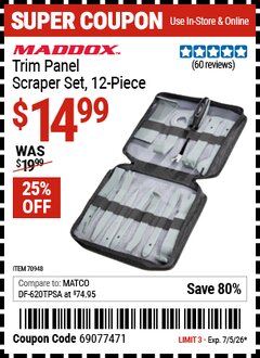 Harbor Freight Coupon MADDOX TRIM PANEL SCRAPER SET, 12-PIECE Lot No. 70948 Valid Thru: 7/5/26 - $14.99