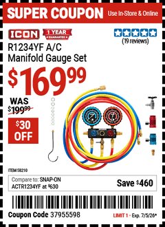 Harbor Freight Coupon ICON R1234YF A/C MANIFOLD GAUGE SET Lot No. 58210 Valid Thru: 7/5/26 - $169.99