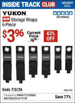 Harbor Freight ITC Coupon YUKON STORAGE WRAPS, 6-PIECE Lot No. 71997 Dates Valid: 12/31/69 - 7/2/26 - $3.96