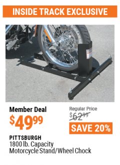 Harbor Freight ITC Coupon PITTSBURGH 1800 LB. CAPACITY MOTORCYCLE STAND/WHEEL CHOCK Lot No. 61670 Expired: 4/29/21 - $49.99
