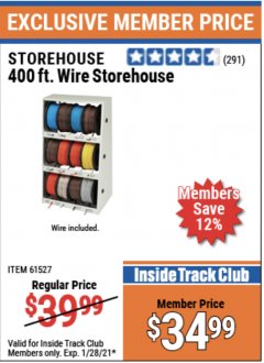Harbor Freight ITC Coupon STOREHOUSE 400 FT. WIRE SPOOL RACK Lot No. 61527 Expired: 1/28/21 - $34.99