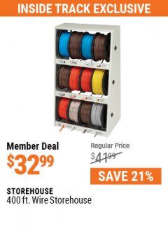 Harbor Freight ITC Coupon STOREHOUSE 400 FT. WIRE SPOOL RACK Lot No. 61527 Expired: 7/29/21 - $32.99