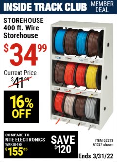 Harbor Freight ITC Coupon STOREHOUSE 400 FT. WIRE SPOOL RACK Lot No. 61527 Expired: 3/21/22 - $34.99