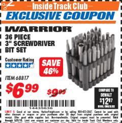 Harbor Freight ITC Coupon WARRIOR 3 IN. SCREWDRIVER BIT SET, 36-PIECE Lot No. 68817 Expired: 5/31/18 - $6.99