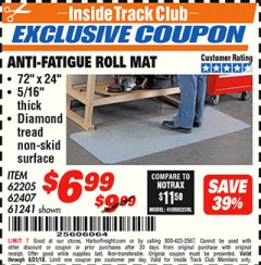 Harbor Freight ITC Coupon HFT ANTI-FATIGUE ROLL MAT Lot No. 61241 Expired: 8/31/18 - $6.99