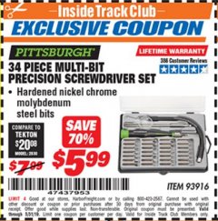 Harbor Freight ITC Coupon PITTSBURGH MULTIBIT PRECISION SCREWDRIVER SET, 34-PIECE Lot No. 93916 Expired: 5/31/19 - $5.99